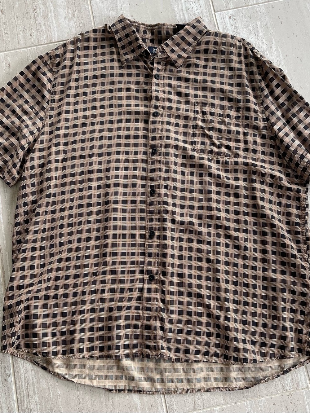 Nat Nast Men's Short-Sleeve Checked Button-Down — Brown & Black silk lyocell